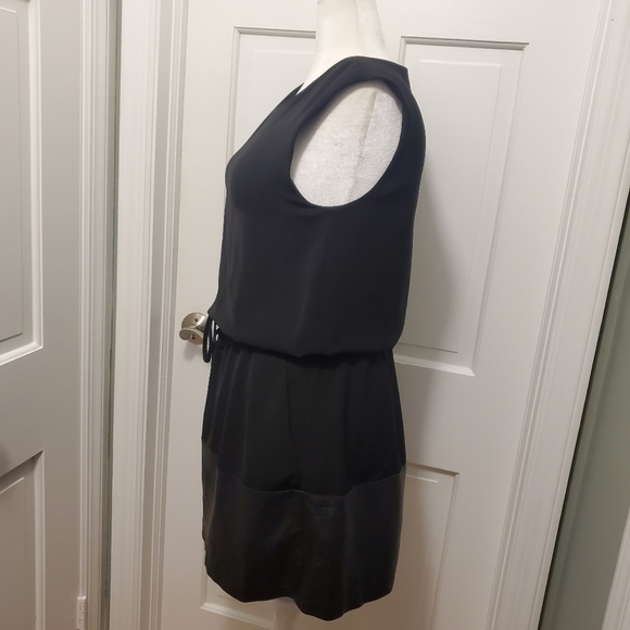 VINCE Lamb Leather Contrast Drawstring Black Dress Size Large, Chic, Stylish - Picture 4 of 15